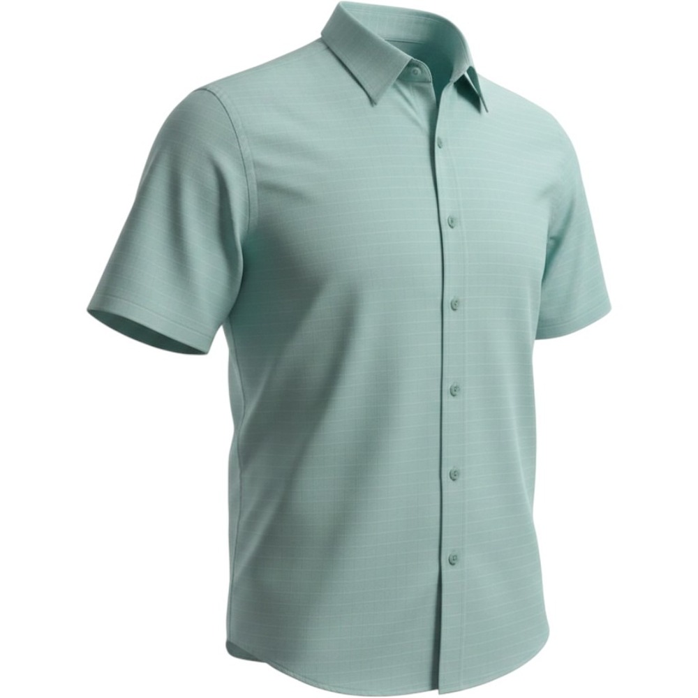 Harbor Bay Mens 1XL Seafoam Green Grid Print Short Sleeve Button Down Shirt